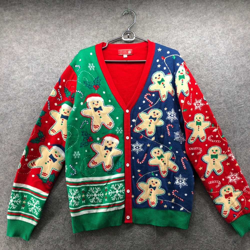 You Look Ugly Today Gingerbread Man Ugly Christmas Sweater Cardigan Size L